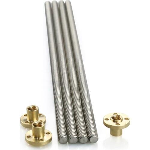 2pcs Anet T8 8mm lead rods screw 650/700/750/800/850/900mm trapezoidal lead screws+brass copper nuts for 3D printer part&CNC