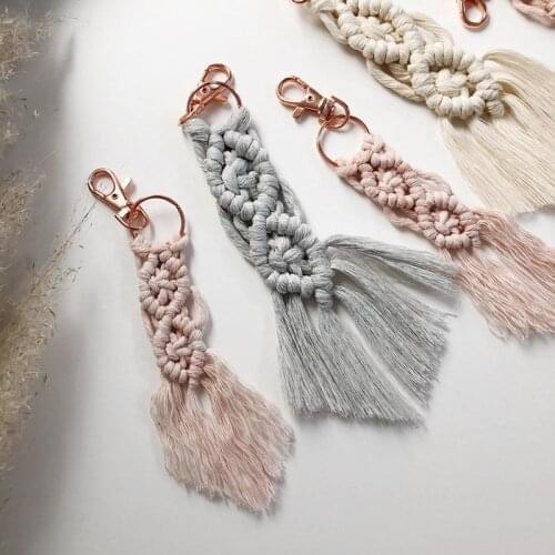 2021 Fashion Bohemian Colorful Tassel Handmade Fish Tail Bag Macrame Wooden Beads Tie Hanging Keychains key Holder Women Jewelry