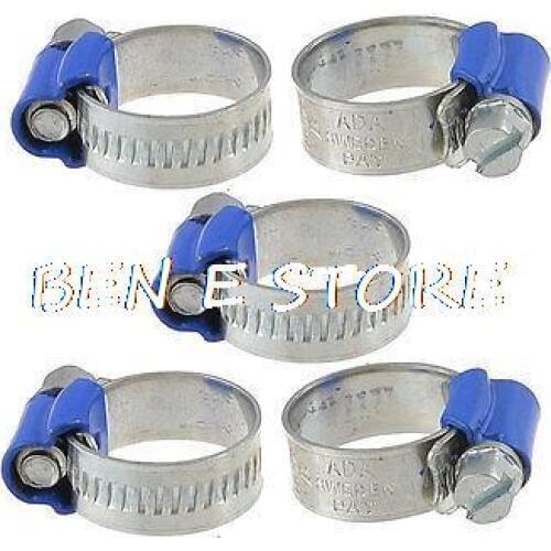 5pcs 11mm-17mm Adjustable Stainless Steel Worm Drive Blue Band Hose Clamp