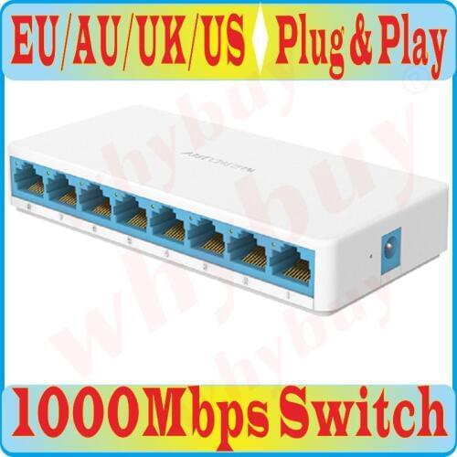 Free shipping, 8 Ports High Speed Gigabit Mini Network Switch RJ45 1000Mbps Fast gigabit Ethernet Network Switcher Hub Splitter