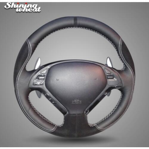 Shining wheat Black Suede Genuine Leather Steering Wheel Cover for Infiniti QX50 G25 G35 G37 EX25 EX35 EX37 2008-2013