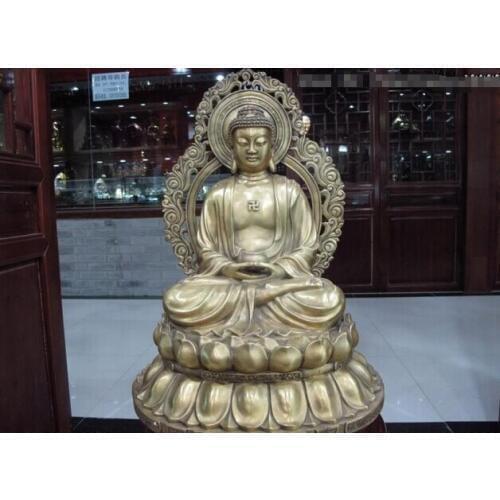 Fast shipping USPS to USA S0438 19 Tibet Buddhism Brass Copper Ru Lai Tathagata Amitabha Sakyamuni Buddha Statue