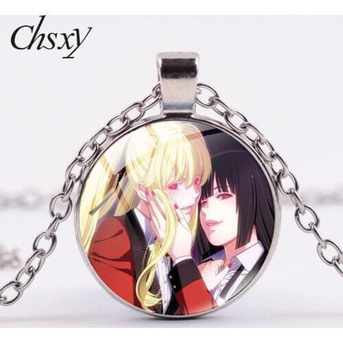 CHSXY Kakegurui Yumeko Jabami Necklace Anime Art Picture Glass Cabochon Cosplay Pendant Choker Jewelry Collection Accessories