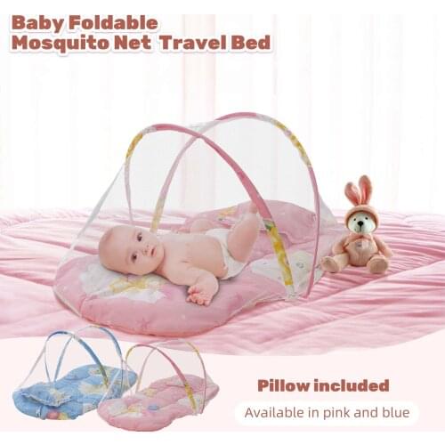 Baby Mosquito Net Foldable Portable Baby Travel Bed Crib Tent with Cushion Pillow for Park Beach Rooms 88x48x42cm