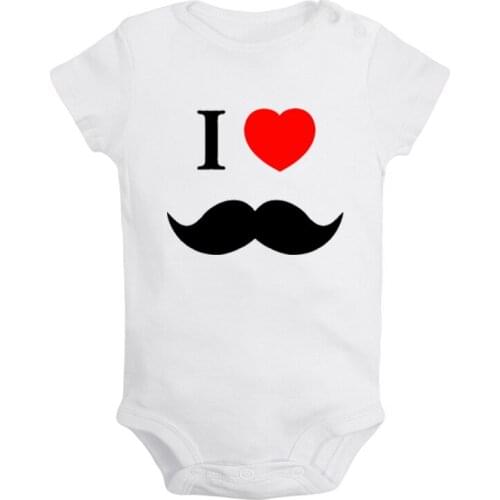 Cute I Love Mustache Gentleman Dad Love Is Heart Printed Newborn Baby Girl Boys Clothes Short Sleeve Romper Outfits 100% Cotton
