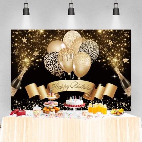 Laeacco Happy Birthday Photophone Golden Balloons Ribbons Light Bokeh Custom Photography Backdrops Photo Backgrounds Photozone