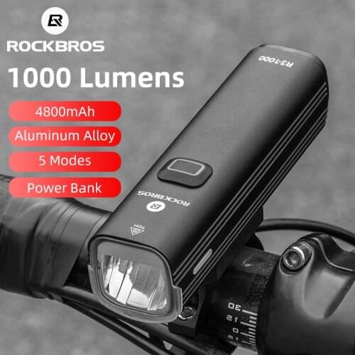 ROCKBROS 1000 Lumens Bicycle Light MTB Road Bike LED Headlight USB Rechargeable Flashlight Lantern 4800 mAh Cycling Accessories