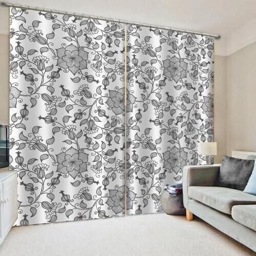 Photo black and white flower curtains 3D Blackout Curtains Living Room Bedroom Hotel Window curtains