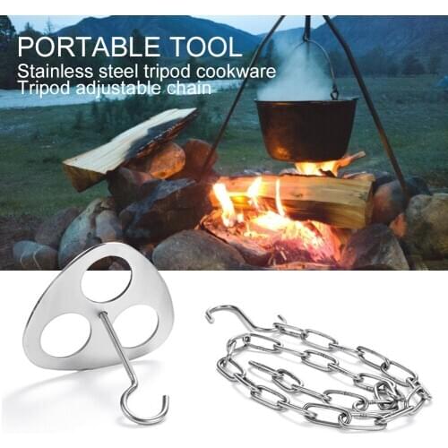 Outdoor Multifunctional Ring Hook Camping Portable Tripod Ring Triangular Hanging Pot Bracket Stainless Picnic Barbecue Rack
