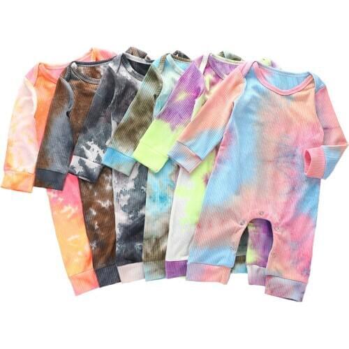2020 Newborn Baby Multi-color Ribbed Rompers Infant Girls Boys Tye Dye Print Long Sleeve Jumpsuit Playsuit Spring Fall Trousers