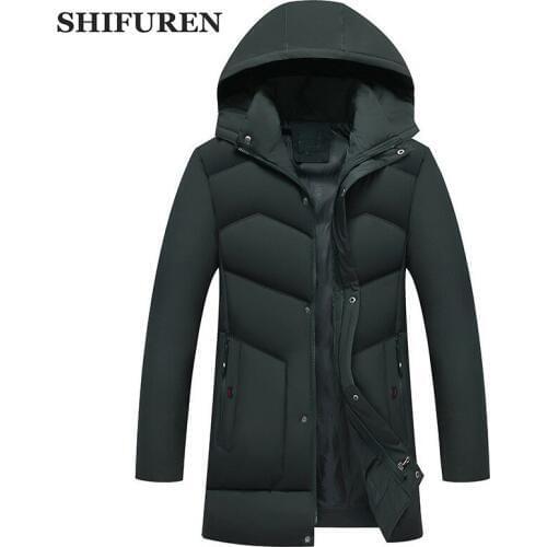 SHIFUREN Warm Winter Jackets Men Hooded Thicken Cotton Padded Parka Coats Long Sleeve Causal Male Outerwear Fathers Gift Parka