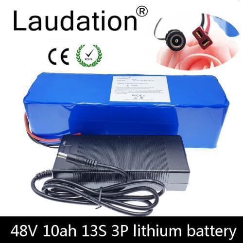 Laudation 48v 10ah Eectric Bike lithium Battery 18650 Pack 13S 3P With 54.6V 2A Charger Built-in 15A BMS For 250W 350W Scooter