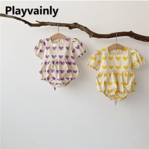 Summer Baby Girl Korean Romper loving heart square collar Cotton short Sleeve Jumpsuit Newborn Clothing 0-2T E100165