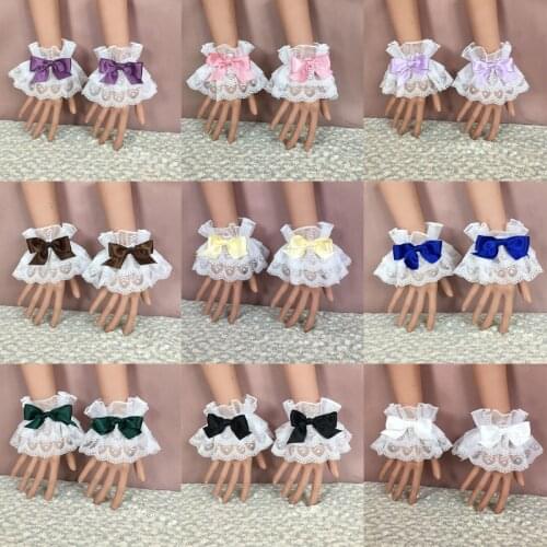 Japanese Lolita Hand Sleeve Wrist Cuffs Sweet Ruffled Lace Multicolor Bowknot Maid Cosplay Bracelet for Wedding Party