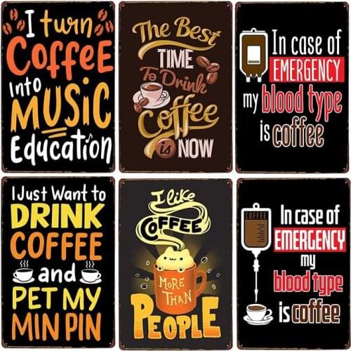 Coffee Drink Metal Plates Tin Signs Retro Poster Decor Cafe Bar Pub Club Wall Craft Decoracion Moderno Art Plaque 20x30cm