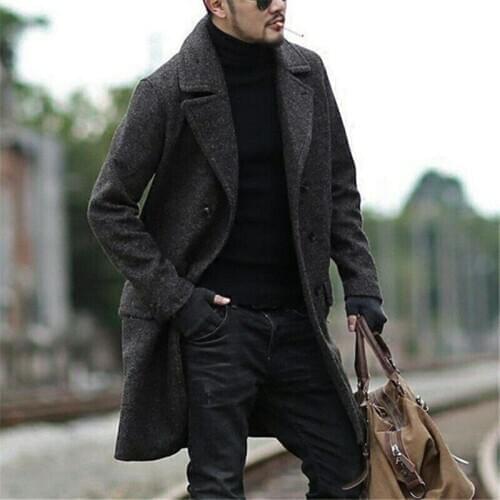 Mens Designer Wool Blend Coats Fashion Double Breasted Business Winter Jacket