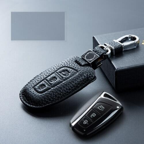 Genuine Leather Car Key Case Cover For Hyundai Grand Santa Fe IX45 GENESIS EQUUS AZERA 2013 2014 2015 2016