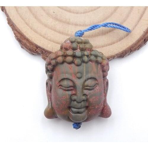 Natural Carved Multi-Color Picasso jasper Buddha Head Pendant 38x27x11mm,17.8g