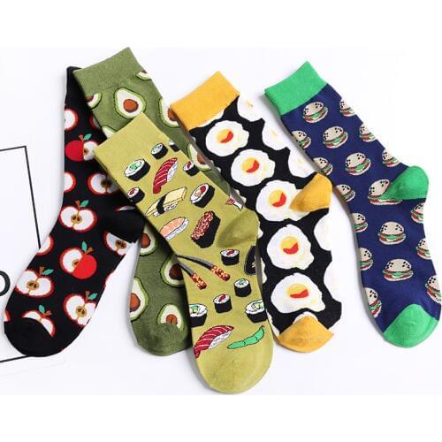 Avocado Omelette Burger Sushi Apple Plant Fruit Food Socks Short Funny Cotton Socks Women Winter Men Unisex Happy Socks Female