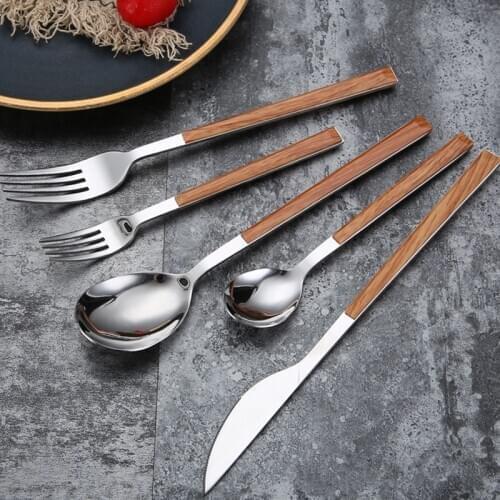 New Imitation Wooden Handle Knife, Fork and Spoon Suit Korean Tableware Stainless Steel Spoon Fork 20-Piece 30-Piece Set