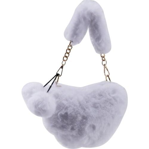 New Women Winter Plush Handbag Lady Heart Shape Hand Bag Female Fashion Phone Purse Teenage Girl Tote Bags