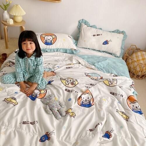 Cartoon Style Quilt 4PCS Set 3 Sizes Choose Queen King Size Quilts Lovily Childen Blankets Keep Warm Blanket Summer Thin Blanket