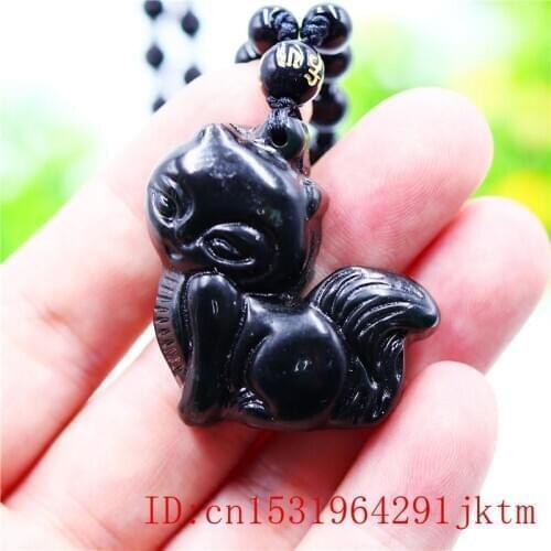 Black Jade Fox Pendant Necklace Jewellery Carved Fashion Gifts Amulet Charm Chinese Natural
