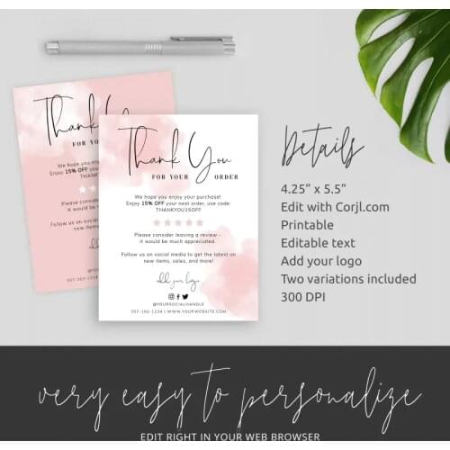 Pink Ink Splash Thank You Card