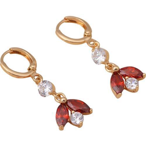 Zircon earrings Red Crystal Garnet Drop Earrings gold tone Party fashion Jewelry Delicate Style JE609A