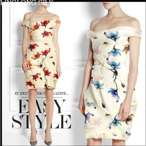 PRINT SILK ORGANZA SATIN FABRIC 14m/m Width 53"-135cm100%Natural Silk Fabrics 2016 New Desigual Sewing Dress Fashion Fabric