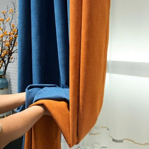 North Style Solid Color Stitching Chenille Curtains for Living Room Bedroom Shading Plain Dark Pattern Curtain window decoration