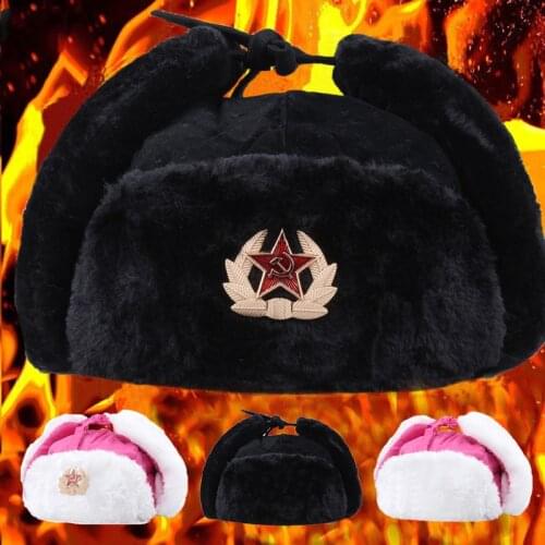 Soviet Badge winter warm hats CCCP Bomber Cap Men Women Russian gorras outdoor thick earmuffs Ski bonnet czapka zimowa casquette