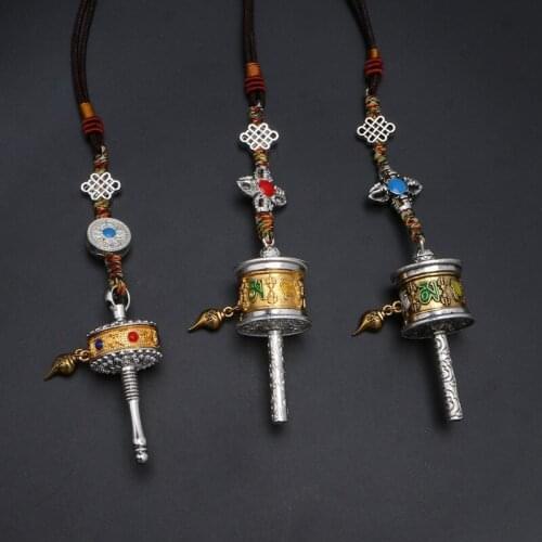 Tibet Prayer Wheel Spinner Key Chain Om Mani Padme Hum Spirited Tibetan Nepal Carving Rotatable Keyring Buddhism Jewelry