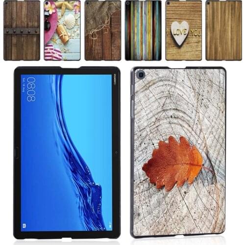Slim Case for Huawei MediaPad M5 Lite 10.1"/MediaPad M5 10.8" Wood Grain Pattern Plastic Tablet Back Shell + Stylus