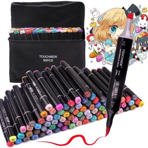 TOUCHNEW 12/30/40/60 /80/168 Soft Brush Markers Pen Set Sketch Brush Markers Alcohol Based Markers Manga Drawing Animation