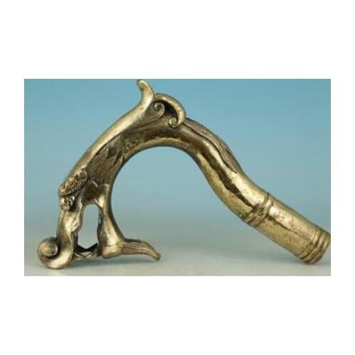 SCY 3017+++ bronze Pure Copper Brass old Grandpa Good Lucky Walking Stick Head Big Chinese Old Handmade Carved Dragon Collect St