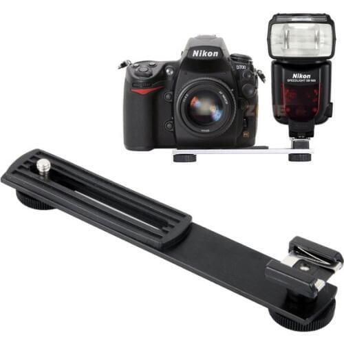 Universal Dual Flash Bracket Holder with 2 Adapter Screws For 1/4'' Screw Hole Studio Tripod Light Stand Digital SLR Camera NEW