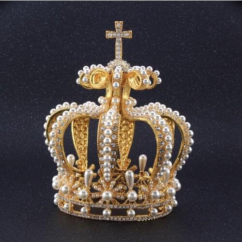 Baroque Royal Gold Vintage Luxury Round Crown Hair Jewelry Bridal Queen Crown Princess Tiara Girl Wedding Headpieces King Crown