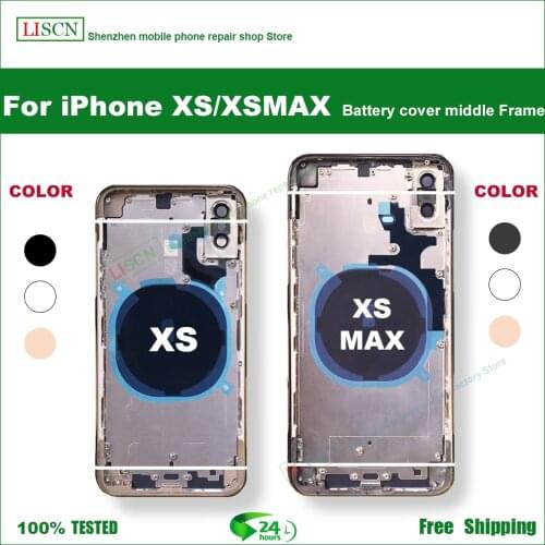 For iPhone XS Xs Max Battery Back Cover + Middle Chassis Frame + SIM Tray + Side Key Parts Housing Case No Flex Cable + GIFTS