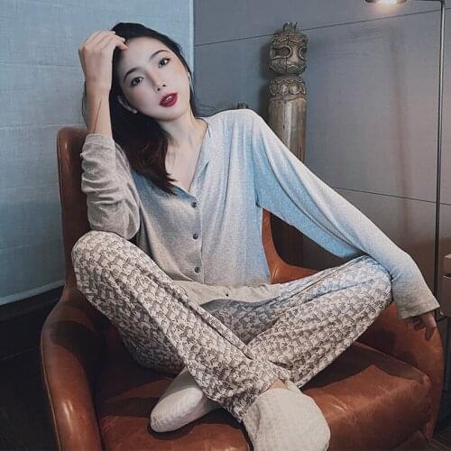 Long-sleeved Pajamas Women 2021 Spring and Autumn New Casual Home Service Suits Korean Version Plus Size Casual Printed Pajamas