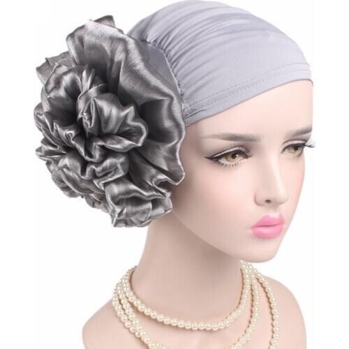Big Flower Women Hair Caps Turban Hat Muslim Headscarf Pile Heap Cap Women Soft Comfortable Hijab Caps Islamic Chemotherapy