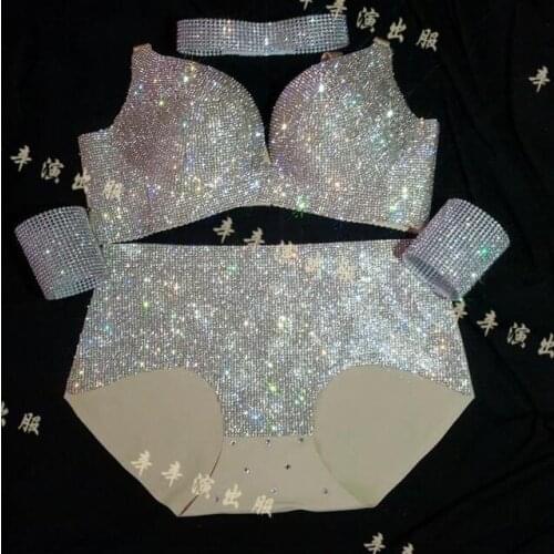 Nightclub costume Rhinestone Bra panties set Bar DJ dance Women