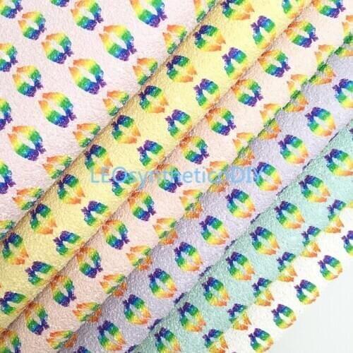 1PC 21X29CM Rainbow Lips Printed Chunky Glitter Fabric,Pastel Glitter Leather Sheets For Making Bows LEOsyntheticoDIY T532A