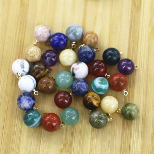 10mm 50 Natural Stone Ball Pendants Round Facing Crystal Jades Ornament Pendant, Used for Jewelry Necklace Women