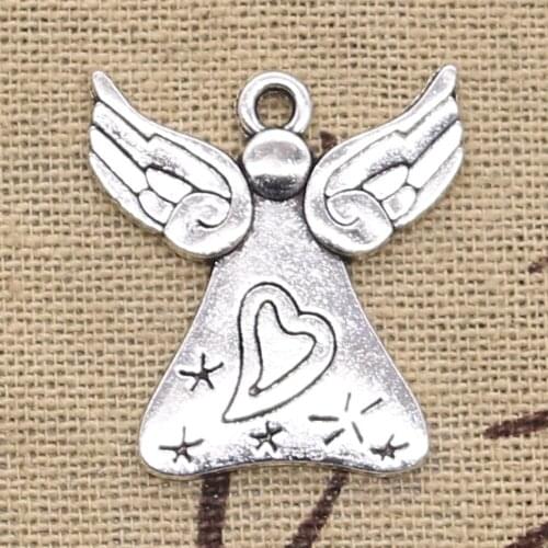 10pcs Charms Pray Angel Heart Star 27x24mm Antique Silver Color Pendants Making DIY Handmade Tibetan Finding Jewelry