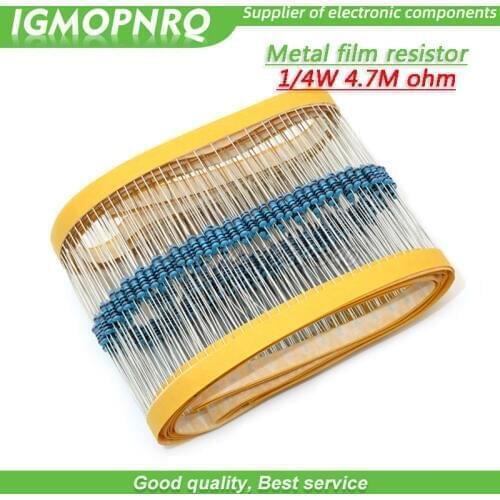 100pcs Metal film resistor Five color ring Weaving 1/4W 0.25W 1% 4M7 4M7 ohm 4M7ohm