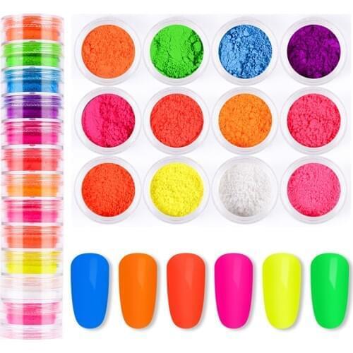 12 Colors Phosphor Powder Set Luminous Nail Glitter Powder Pigment Fluorescent Powder Manicure Nail Art Decorations
