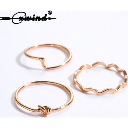 3Pcs/Set New Gold Color Simple Rings Set Punk Wave Knot Cross Rings Charm Above Knuckle Ring for Women Girl Christmas Gift