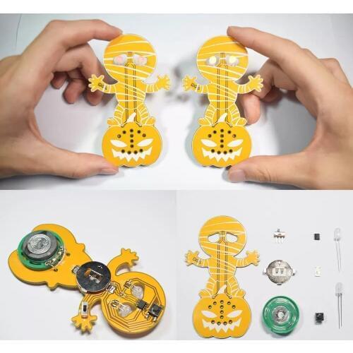 3Pcs/Lot Yellow Halloween Horror Pumpkin Head Mummy Ghost Screaming DIY LED Flash Kit