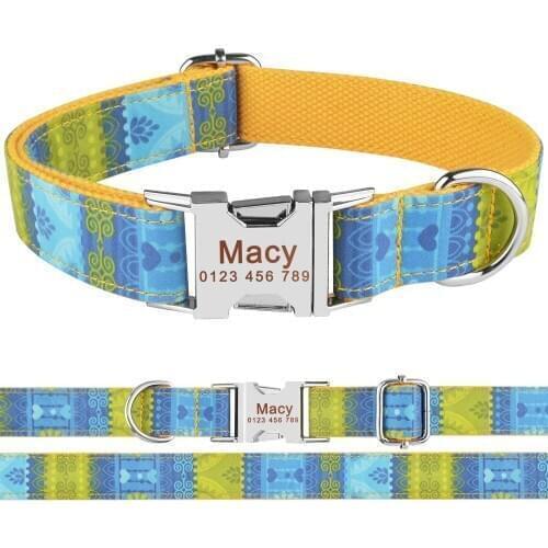 AiruiDog Personalized Dog Collar Nylon Puppy ID Name Engraved Small Medium Large Pets